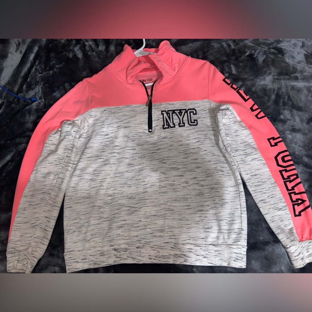 Pink, white, grey sweater